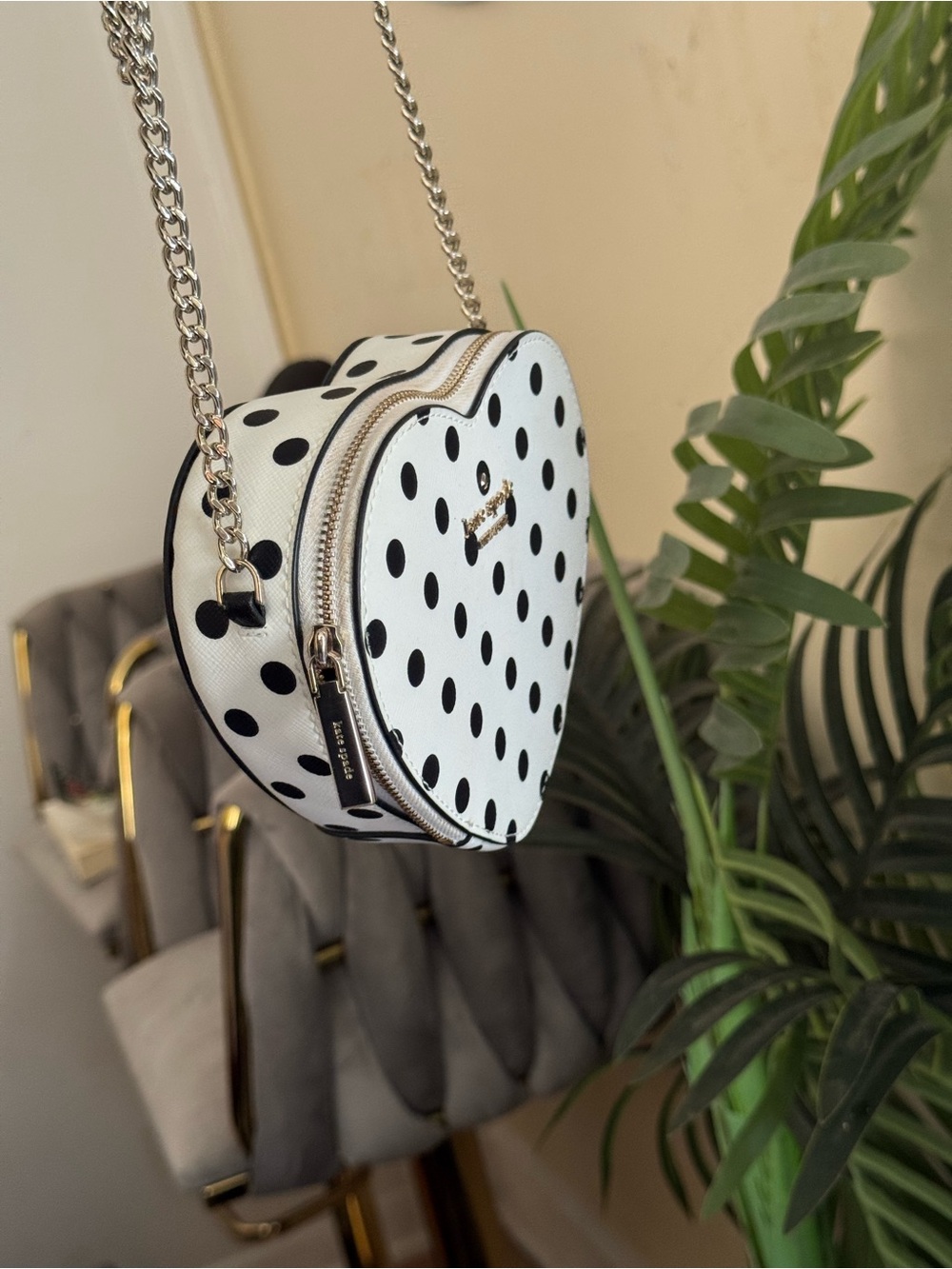 kate spade White and Black Polka Dot Heart Crossbody Bag - Picture 3 of 9